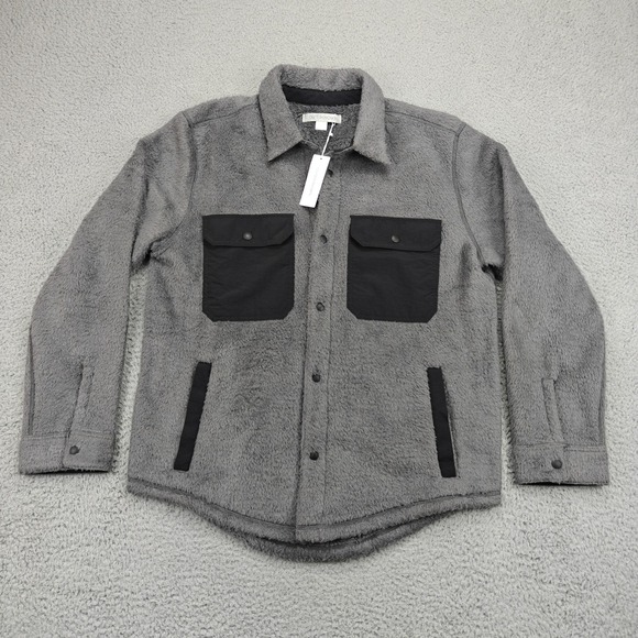 Outerknown Jacket Mens Large Gray Sherpa Fleece Shirt Shacket Snap Front Pockets
